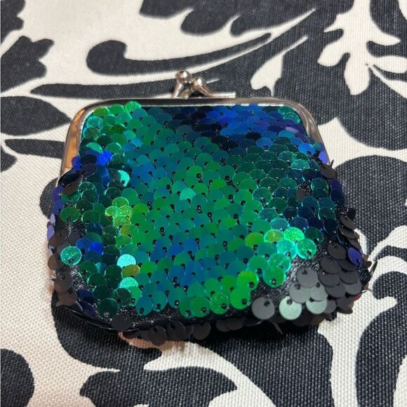 New Green Sequin Coin Purse Reversible Sequins Mini Wallets Magic Flip Sequin - Picture 1 of 7